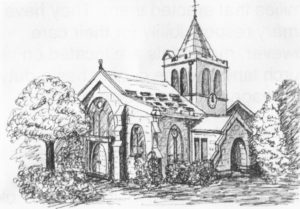Ink drawing of St Deiniol's Church